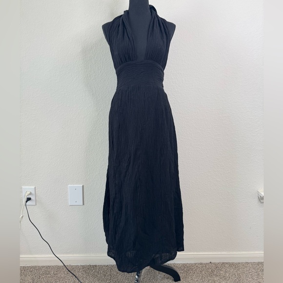 Faithfull The Brand Tropiques Sleeveless Maxi Dress Black Linen Blend Sz 6 - Picture 6 of 12